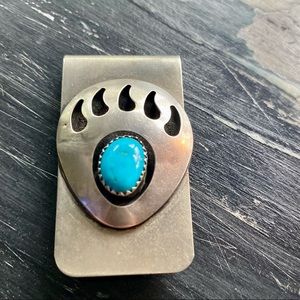 Little Nanuk Money clip Sterling 9.25 Silver with Bisbee Turquoise stone